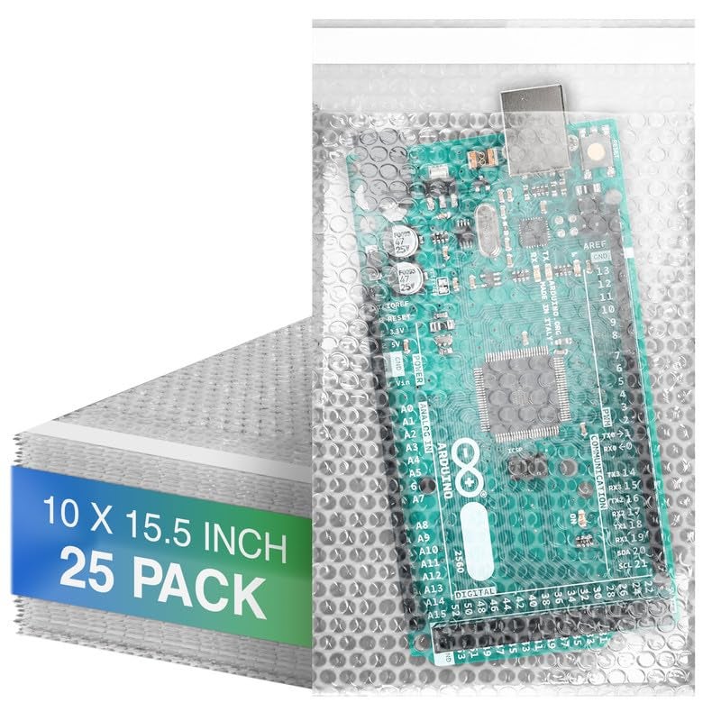 Amiff Shipping Bubble Bag, 10 x 15.5 Inches. 25 Pack Clear Bags for Packaging. Self Seal Bubble Pouches for Packing. Waterproof Polyethylene Storage Moving Bags. Packing Materials for Fragile Items - Image 1